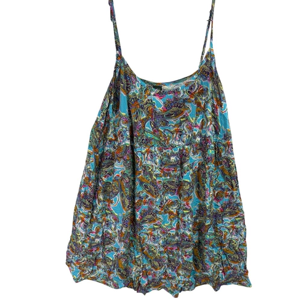Wild Fable XXL Paisley Print Spaghetti Strap Mini Dress Turquoise Rayon